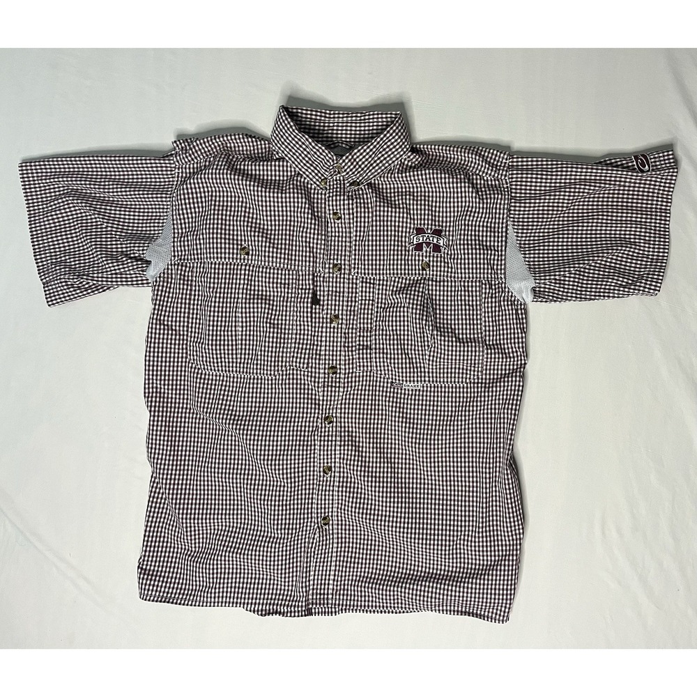Drake Mississippi State Bulldogs Vented Shirt Men's Medium Checks Short Sleeve